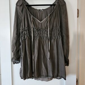 Tempo Paris Charcoal Blouse with Lace Detail